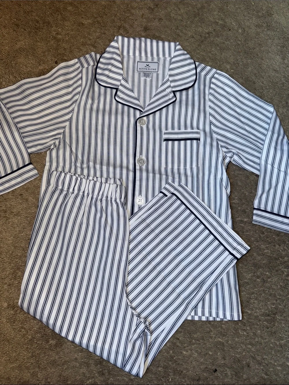 Kid's Twill Pajama Set in Navy French Ticking